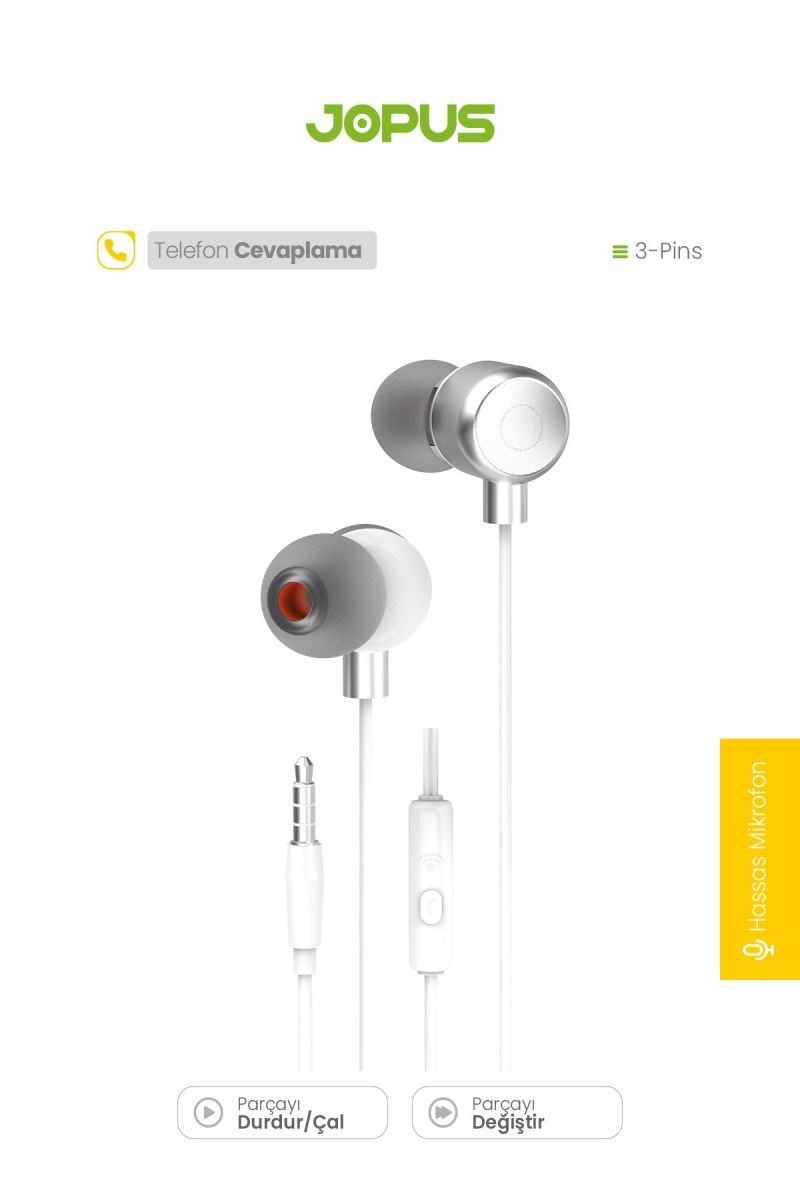 054881_3.jpg Jopus JO-K66 Buffo Universal 3.5mm Mikrofonlu Kulaklik Beyaz renk - Görsel 1