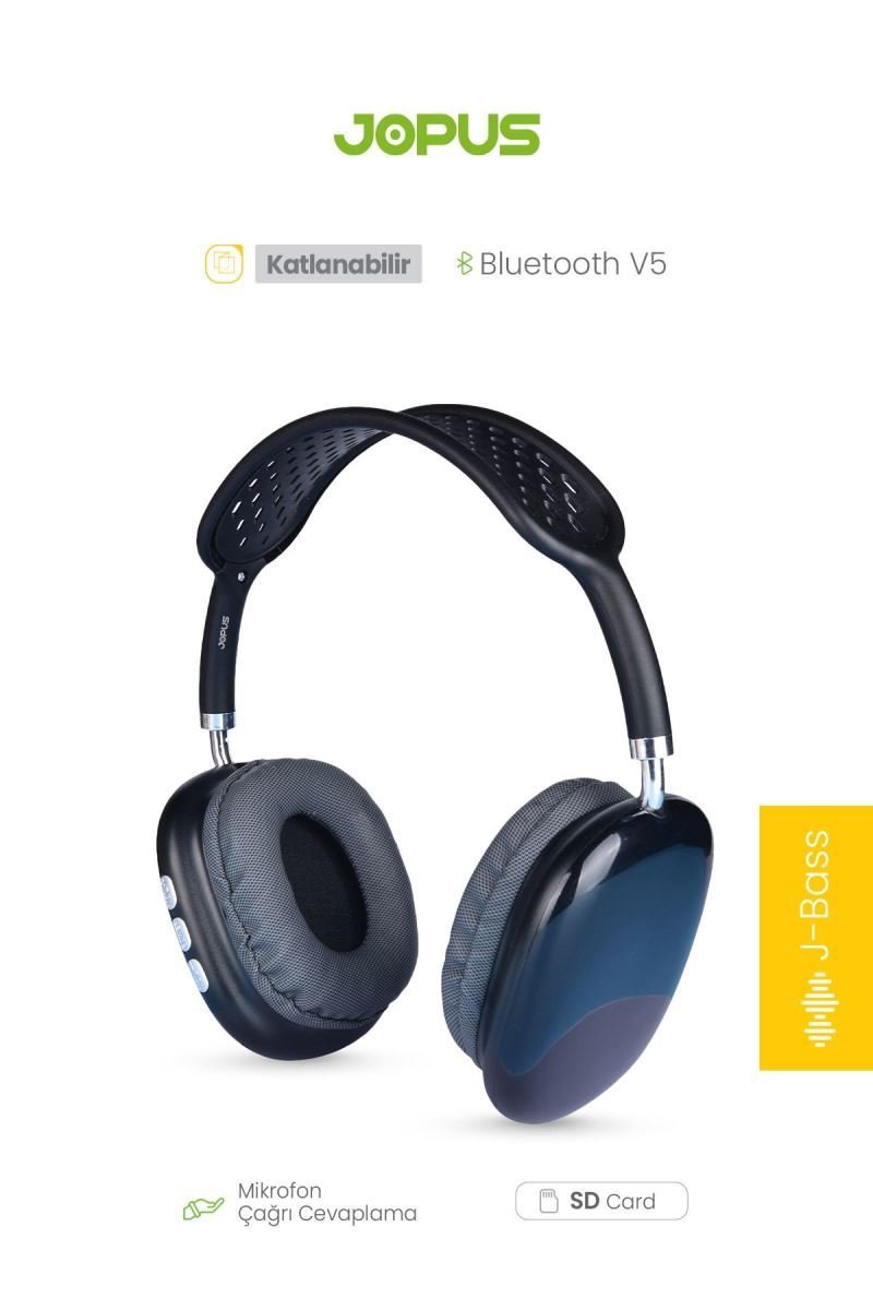 057455_3.jpg Jopus Jopus Acustica Mikrofonlu Bluetooth Kulaklık Siyah Renk - Görsel 1