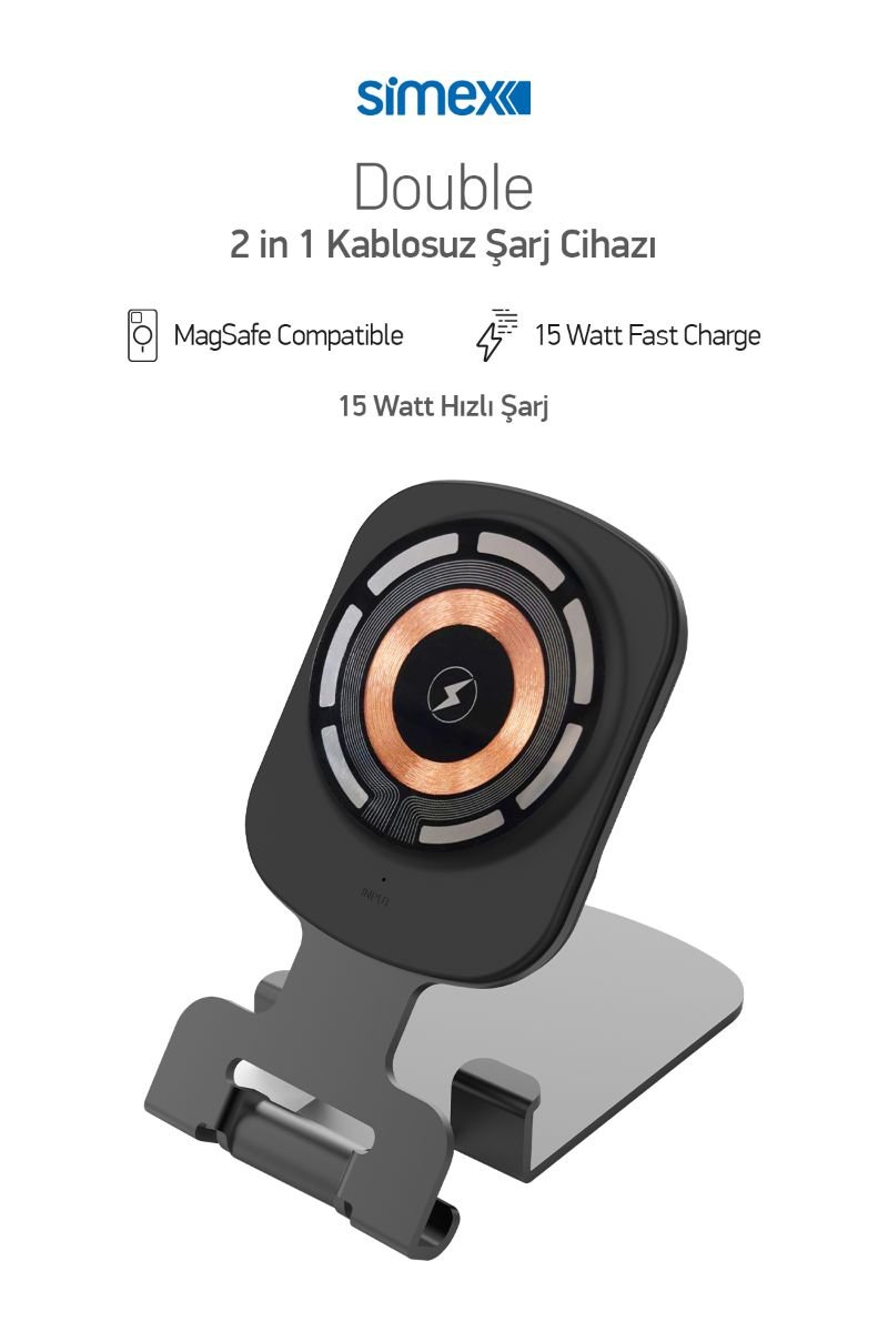 058765_4.jpg Simex SPS-14 Double Wireless Magsafe 2in 1 15 Watt Sarj Cihazi - Görsel 1