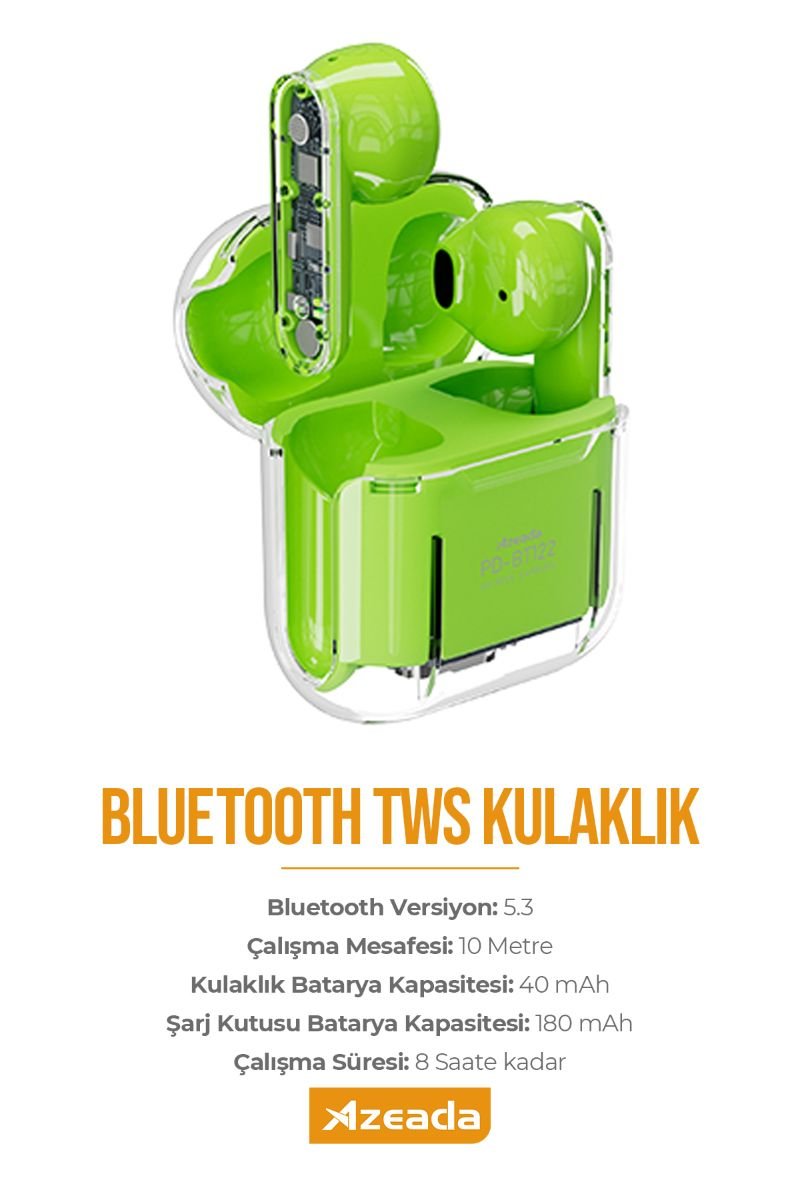 059562_5.jpg Azeada PD-BT122 TWS Bluetooth Kulaklık Yeşil Renk - Görsel 1