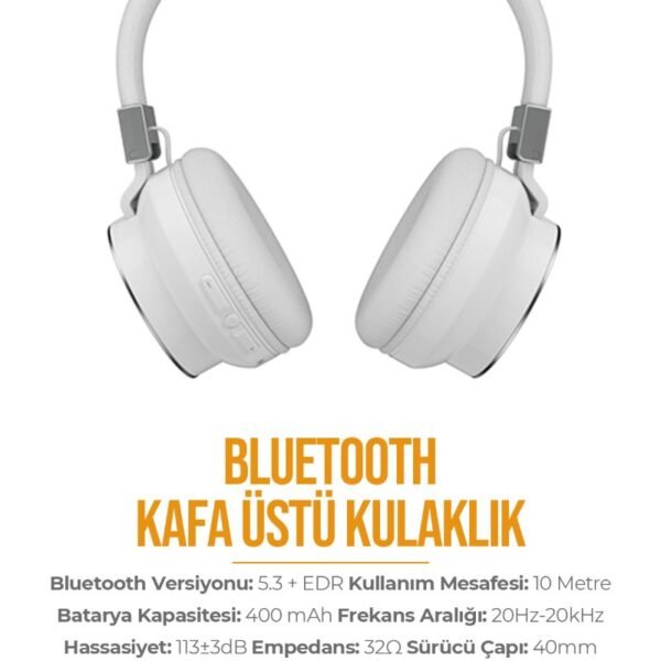 Azeada PD-BH400 Kulaküstü Bluetooth Kulaklık Beyaz kulaklık