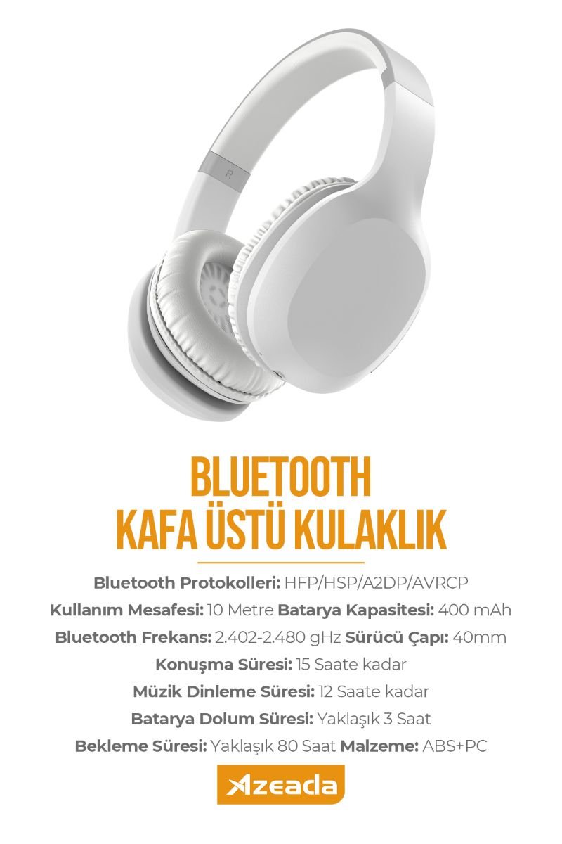 059574_5.jpg Azeada Azeada PD-BH500 Kulaküstü Bluetooth Kulaklık Beyaz Renk - Görsel 1
