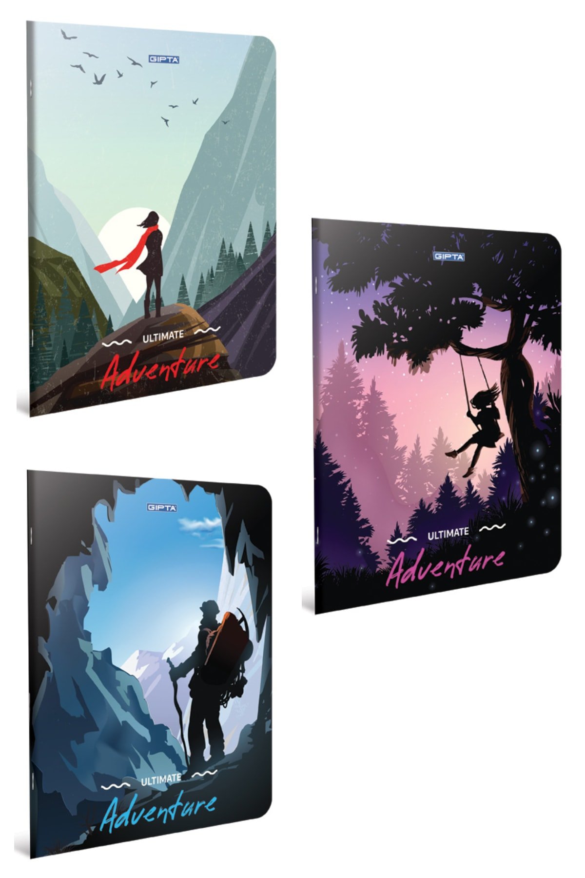 GIPTA.jpg Adventure Karton Kapak 60 Yaprak A4 Defter Seti Kareli (3'lü) - Görsel 1