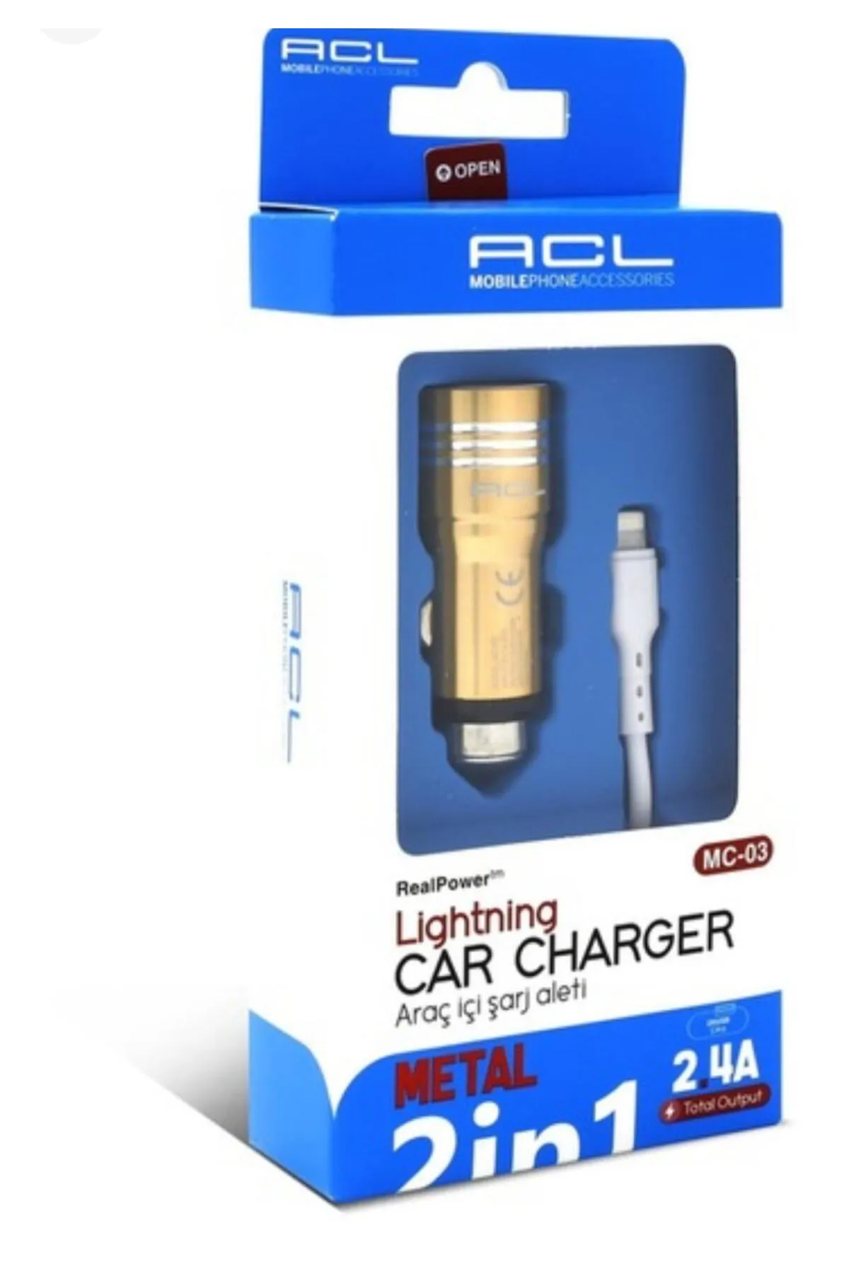 acl1.webp ACL Mc-03 2.4 Amper Araç Içi Çakmaklık Lightning Iphone Kablolu Şarj 1 Metre - Görsel 1