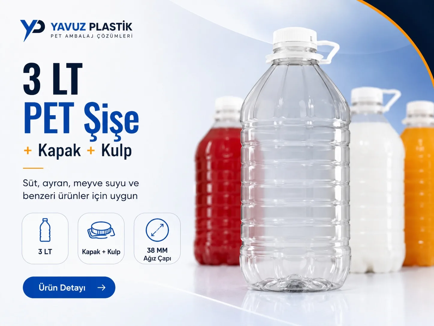 3 LT PET Şişe + Kapak + Kulp